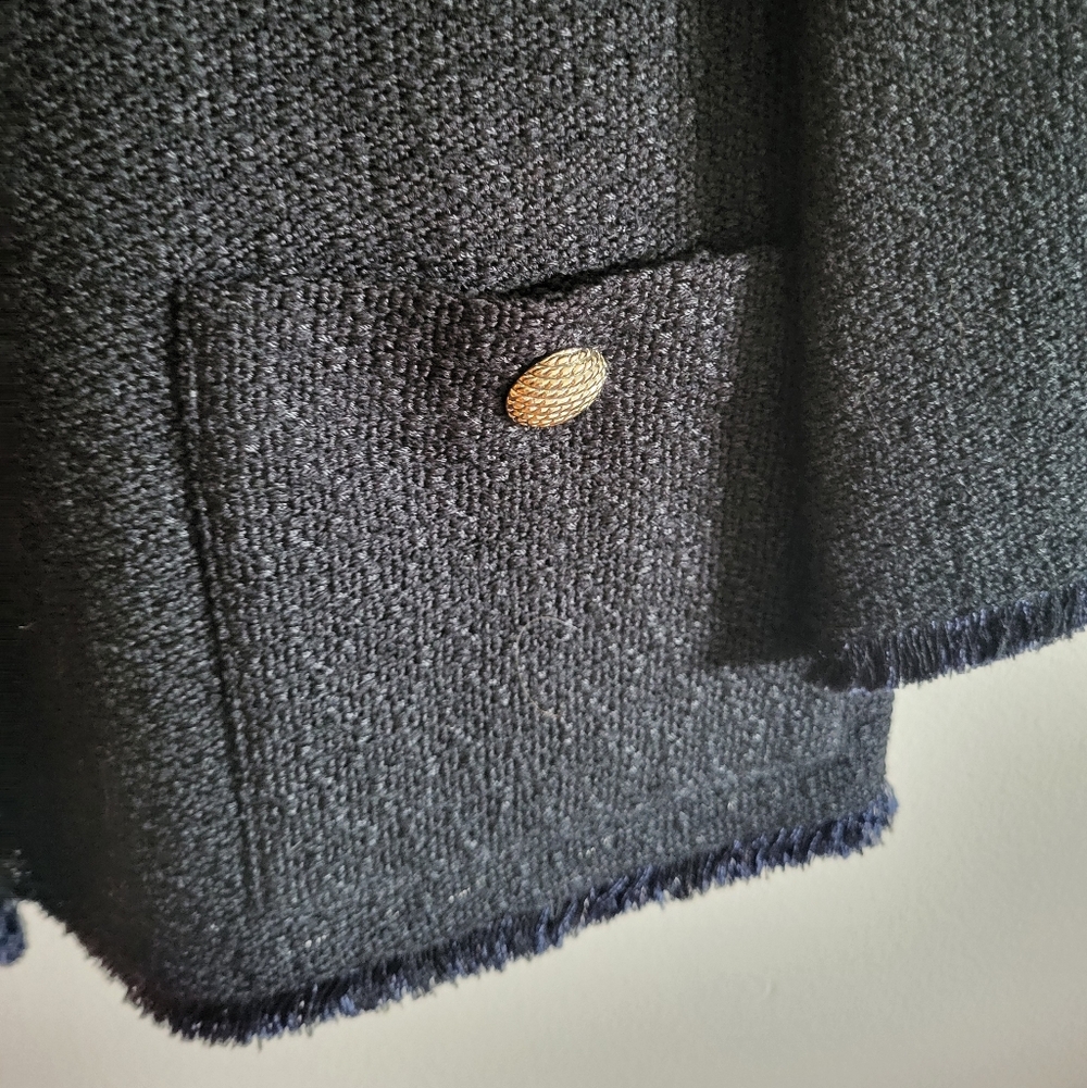 St. John Collection Boucle Wool Blend Fringe-Trim Blazer Black Navy Size 10 - Picture 11 of 12